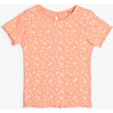 Koton Kız Çocuk Tişört Kısa Kollu Bisiklet Yaka Günlük Tarz Pembe Çiçek Baskılı
