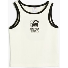 Koton Kedi Baskılı Pamuklu Atlet Kız Çocuklar İçin Bisiklet Yaka Rahat Kesim Tasarım