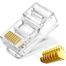 Koodmax - 3u Gold Plated CAT5E RJ45 Konnektörü 8P8C Ethernet Kablo Ucu Konnektör Jack Uç - 100 Adet