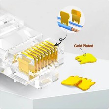 Koodmax - 3u Gold Plated CAT5E RJ45 Konnektörü 8P8C Ethernet Kablo Ucu Konnektör Jack Uç - 100 Adet