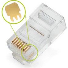 Koodmax - 3u Gold Plated CAT5E RJ45 Konnektörü 8P8C Ethernet Kablo Ucu Konnektör Jack Uç - 100 Adet