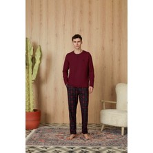 Doreanse Erkek Bordo Ekose Desenli T-Shirt Pijama Takımı 4844