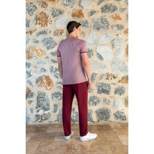 Doreanse Erkek Bordo V Yaka Uzun Paça Pantolon T-Shirt Pijama Takımı 24Y4519