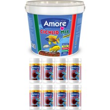 Amore Malawi Ciklet Mix Granules Karışık 3kg Kova, Betta Granules 8 Adet 125ML Kutu Beta Balık Yemi