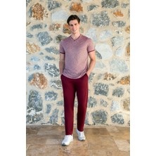Doreanse Erkek Bordo V Yaka Uzun Paça Pantolon T-Shirt Pijama Takımı 24Y4519