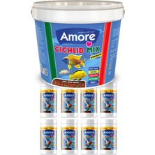 Amore Malawi Ciklet Mix Granules Karışık 3kg Kova, Goldy Mix Granules 8 Adet 125ML Kutu Japon Balığı Yemi