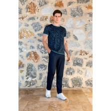 Doreanse Erkek Lacivert Palmiye Desenli Pantolon T-Shirt Pijama Takımı 24Y4508