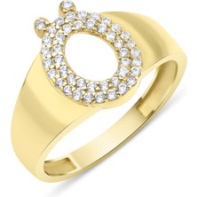 Fiyonk Kuyumculuk 14 Ayar Altın Taşlı Ö Harfli Yüzük