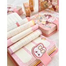 Kağıt Gemi Dükkan Kawaii Sevimli Kız ve Çiçekler Pembe Renk Mini Defter / Mıknatıslı Ajanda/bullet Journal