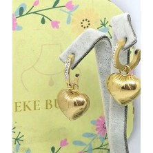 Eke Butik Çelik Taşlı Kalp Küpe Gold
