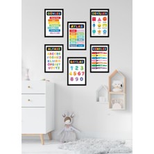 Nostaljik Lezzetler Çocuk Odası Tablo 6 Parça Eğitici Renkler Sayılar Harfler Günler Vb Duvar Tabloları Mdf , Çerçeve Görünümlü Çoçuklar Için Renkli Dekoratif Hediyelik 6 Parça 13X17 cm