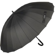 Es Dekor Siyah Baston 24 Fiber Tel Deri Saplı Ultra Premium Protokol Şemsiye Unisex Otomatik 1 Adet