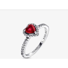 Poseidons Jewellery Işıltılı Kırmızı Kalp Yüzük ve Küpe Seti