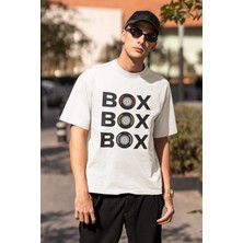Fuddy Moda Unisex Oversize Box Box Box Yazılı Tshirt, Formula 1 Baskılı Tişört