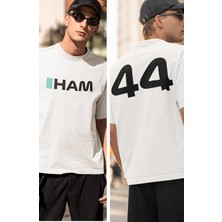 Fuddy Moda Unisex Oversize Lewis Hamilton 44 Yazılı Tshirt, Formula 1 Sırt Baskılı Tişört