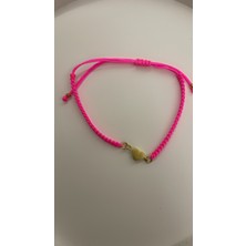 Liva Accessories Neon Pembe Paraşüt Ipinden Mat Altın Kalpli Bileklik