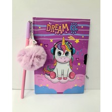 Çilek Home Avm Çilekhomeavm  Kilitli Hatıra ve Günlük Defteri-unicorn Peluş Kalem Seti