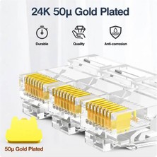 Koodmax - 100 Adet - 50U" Gold Plated CAT5E RJ45 Konnektör - 8P8C Ethernet Kablo Ucu Konnektörü Jack