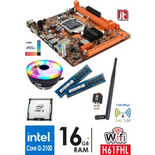 J-Tech X21 I3-2100 3.10GHZ + 16GB Ram + H61 Anakart + 1200MBPS Wifi Cpu Fan Bundle Motherboard