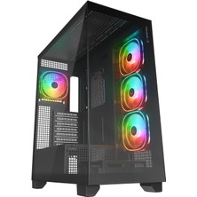 Rampage Hydra V1 Black Type-C+Usb3.0+Usb2.0 4*argb Fan+Hub E-Atx Exclusive Gaming Kasa