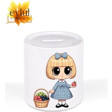 Eylül Design Sevimli Kız Özel Tasarım Baskılı Seramik Kumbara Açılabilir Kumbara