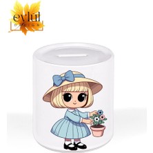 Eylül Design Sevimli Kız Özel Tasarım Baskılı Seramik Kumbara Açılabilir Kumbara