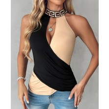 Stock Mount Kadın Kolsuz Balıkçı Yaka Yanlardan Büzgülü Viskon Bluz