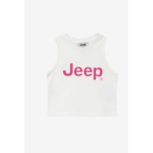 Jeep Ekru Kız Çocuk Bisiklet Yaka Crop Top Baskılı Atlet C4SG-TST4012