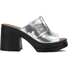 Tamer Tanca Kadın Hakiki Deri Gri Topuklu Terlik 231 74 Bn Trlk Y24 Gumus Dr