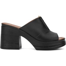 Tamer Tanca Kadın Hakiki Deri Siyah Deri Topuklu Terlik 231 74 Bn Trlk Y24 Sıyah Dr