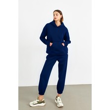 Yakamel Kadın 3 Iplik Içi Pamuklu Kalın Eşofman Takımı