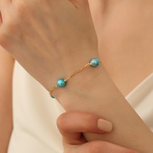 Nox Jewelry 925 Ayar Gümüş Okyanus Mavisi Tatlısu Incisi BILEKLIK-7.15MM