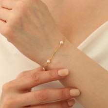 Nox Jewelry 925 Ayar Gümüş Creamrose Tatlısu Incisi BILEKLIK-5.35MM