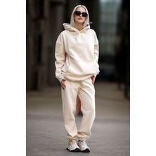 Yakamel Kadın Oversize Kapşonlu Kanguru Cep Eşofman Takımı