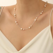 Nox Jewelry 925 Ayar Gümüş Cream Tatlısu Incisi Kolye-7 ve 5mm