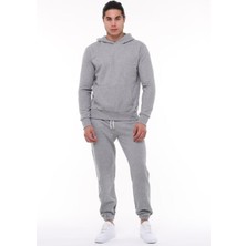 Yakamel Erkek Kapşonlu Kanguru Cep Jogger Eşofman Takımı