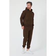 Yakamel Erkek Kapşonlu Kanguru Cep Jogger Eşofman Takımı