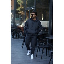 Yakamel Erkek Oversize Paçası Lastikli Kapşonlu Eşofman Takımı