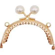 Angel Çanta Aksesuar 8.5 cm Incili Oval Cüzdan Çanta Klipsi Bursu Light Gold Metalli