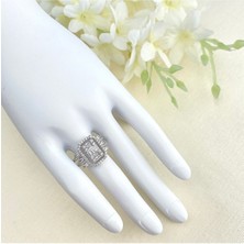 Kyver Baget Yüzük Pırlantü Montür Zirkon Taşlı Silver Ayarlanabilir Ölçü