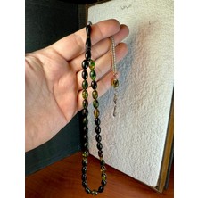 Anemore Collection Ateş Kehribar Tesbih Koyu Yeşil Renkli Beyzi Kesim T-229