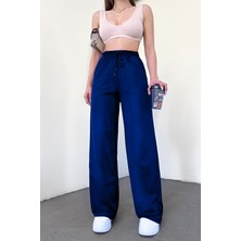 Yakamel Kadın Bol Paça Dokulu Cepli Palazzo Kumaş Pantolon