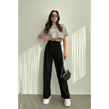 Yakamel Kadın Beli Lastikli Yazlık Bürümcük Palazzo Pantolon