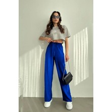 Yakamel Kadın Beli Lastikli Yazlık Bürümcük Palazzo Pantolon