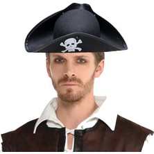 Markport Siyah Renk Korsan Armalı Kaptan Jack Sparrow Korsan Denizci Şapkası