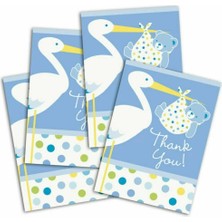 Markport Mavi Renk Baby Stork Baby Shower Teşekkür Zarfı ve Not Seti 8 Adet
