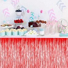 Markport Püsküllü Işıltılı Metalize Kırmızı Renk Masa Eteği 70X300 cm