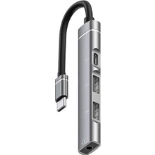 Forzacase 4in1 Type C + 3.5mm Jack + Çift USB Girişli Port Çoğaltıcı Hub Otg Adaptör - FC484