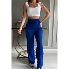 Yakamel Kadın Bol Paça Dokulu Cepli Palazzo Bürümcük Kumaş Pantolon