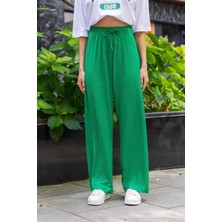 Yakamel Kadın Bol Paça Dokulu Cepli Palazzo Bürümcük Kumaş Pantolon